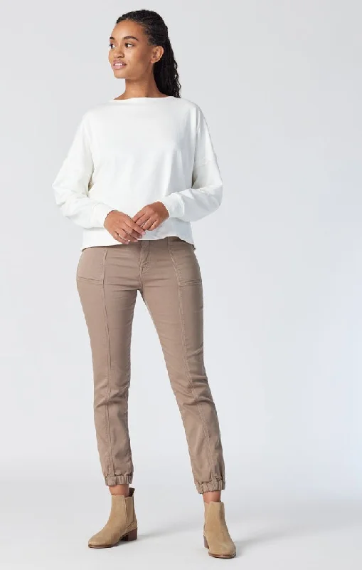 Statement tight trousers for women with bold color options for fashion-forward looks -ANNA SLIM JOGGER IN FUNGI CASUAL COMFORT