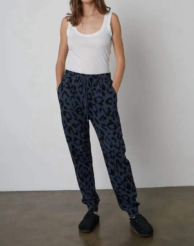 Black leather tight trousers for women with sleek, glossy finish for night out -Gwen Printed Jogger In Shadow