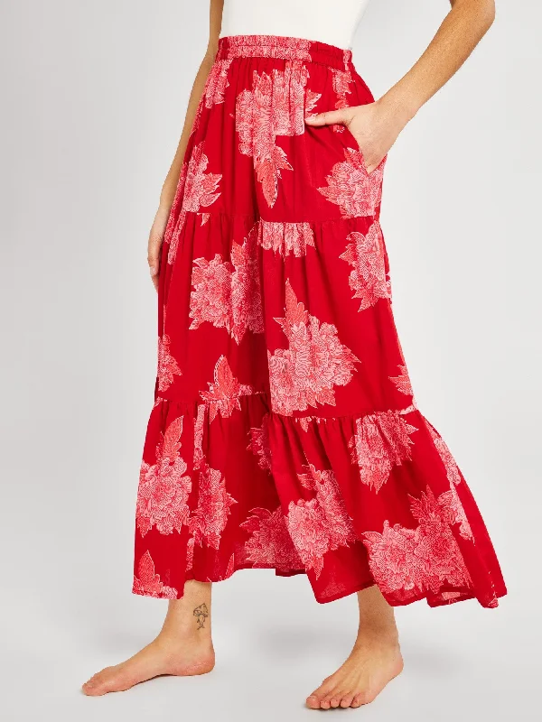 Capri Dresses for Playful -Paola Skirt in Crimson Floral