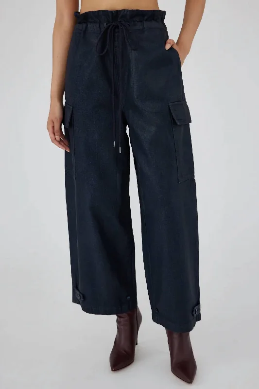 Tight fit trousers for women with ankle-length design and modern appeal -Adelaide Denim Cargo Pants In Dark Blue