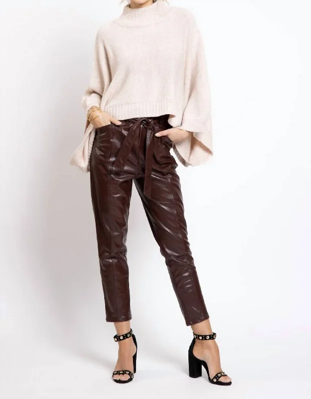 Pleated tight trousers for women with vintage-inspired design and modern twist -Harper Vegan Leather Bag Pant In Heirloom