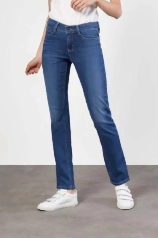 Luxury tight trousers for women with fine fabric and elegant tailoring -Dream Straight Denim In Mid Blue