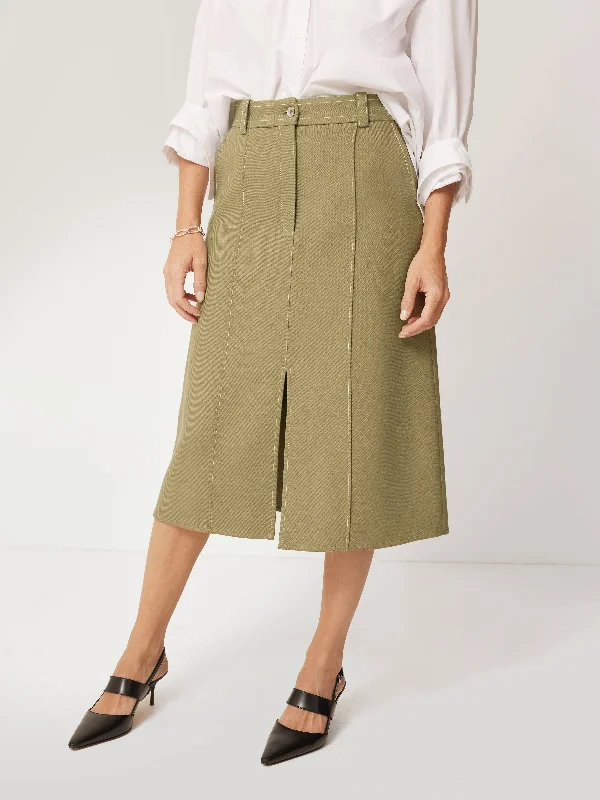 Denim Dresses for Casual Style -Seamed Detail A Line Skirt | Khaki