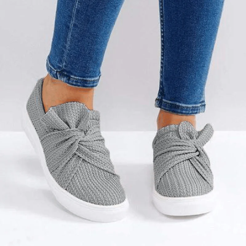 Casual loafers for men with durable canvas material and stylish designs-Women Breathable Knitting Knot Flat Loafers