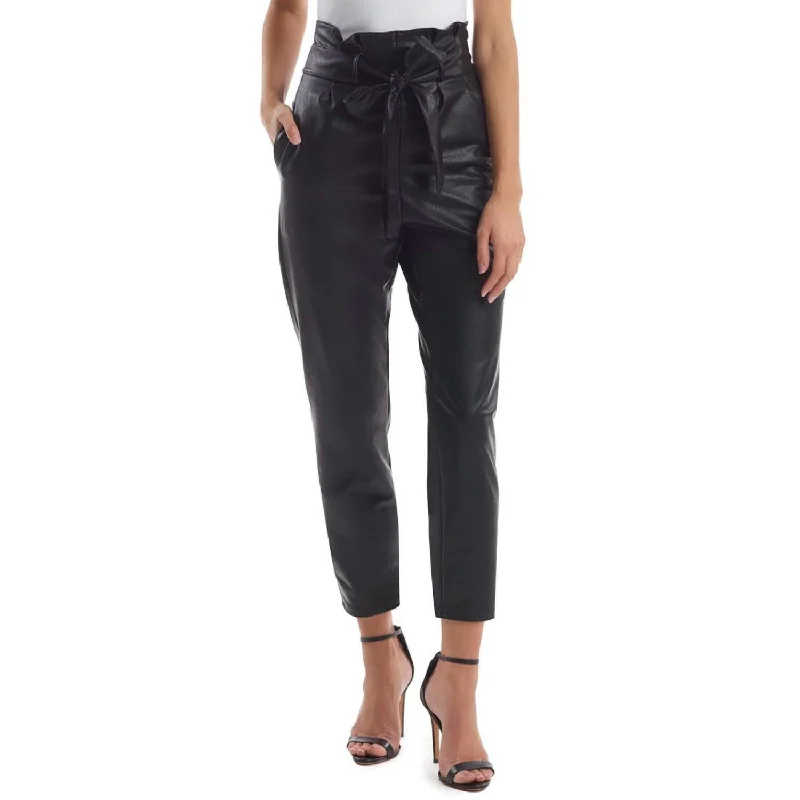 Tailored stretch tight trousers for women with comfortable waistband and flattering design -Faux Leather Paperbag Pants In Black