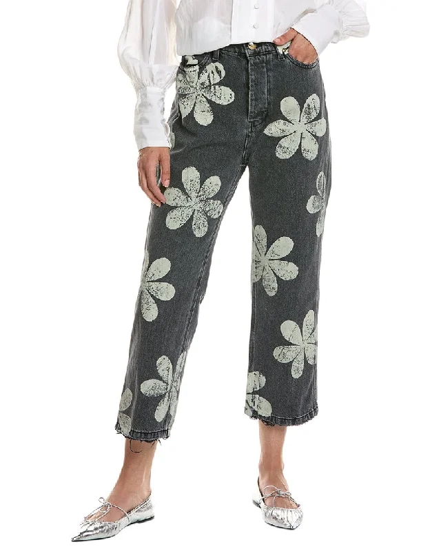 Printed tight trousers for women with bold patterns and eye-catching designs -THE GREAT The Hero Black Daisy Stamp Jean