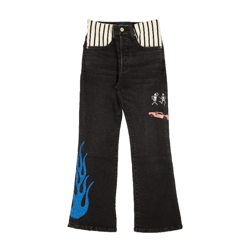 Color-block tight trousers for women with bold contrasts and modern flair -Lost Daze Stripe Spandex Waist Jeans - Black