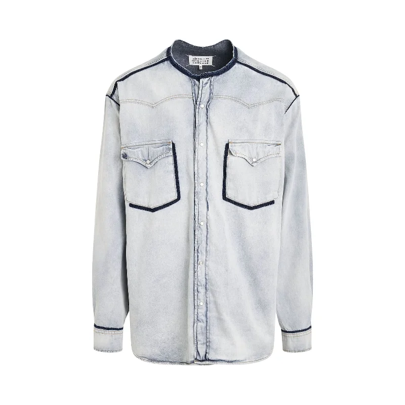 Stylish urban backpack for city lifestyle needs -Collarless Denim Overshirt in Icy Slip