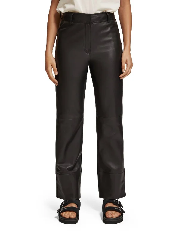 Black leather tight trousers for women with sleek, glossy finish for night out -Straight Leg Leather Pant In Black