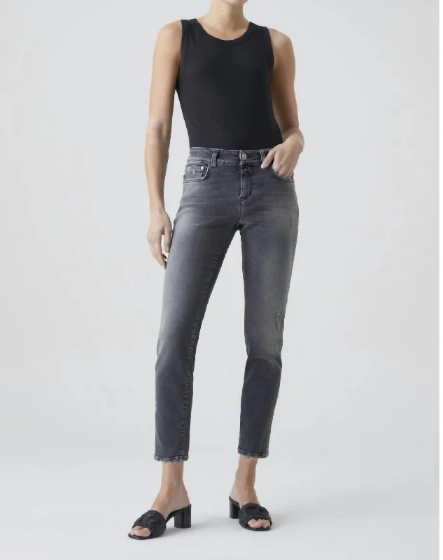 Trendy tight trousers for women with zipper details and edgy finish -Baker Jean In Dark Grey