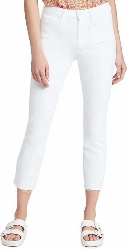 Loose-fit tight trousers for women with high waist and casual, comfortable style -Cindy Crop With Raw Hem Jeans In Crisp White