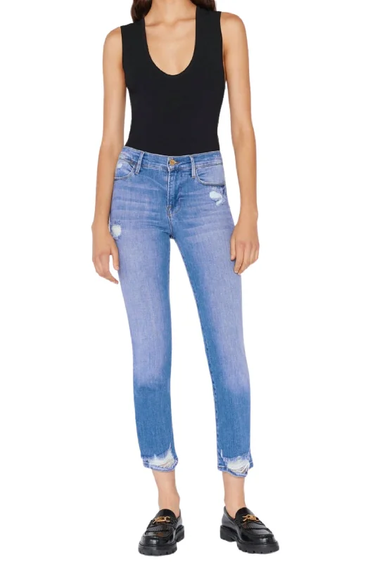 Stretch tight trousers for women with deep waistband for extra comfort and fit -Le High Straight Jeans In Laskey Rips