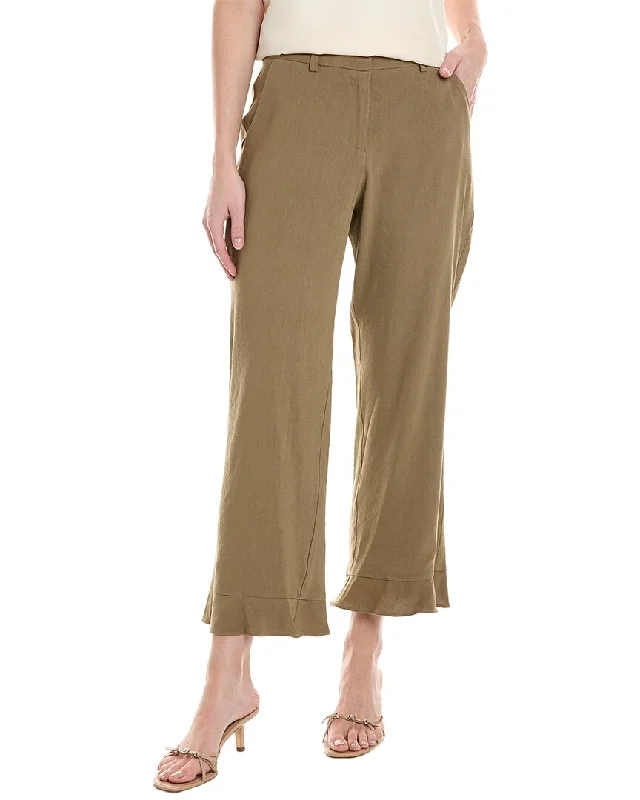 High-waisted tight trousers for women with elastic waistband for added comfort -DREW Ingrid Linen-Blend Trouser