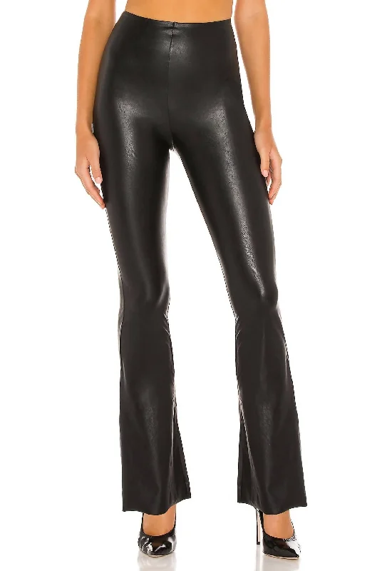 Stretch skinny tight trousers for women with full-length design and modern flair -Faux Leather Flared Pant In Black