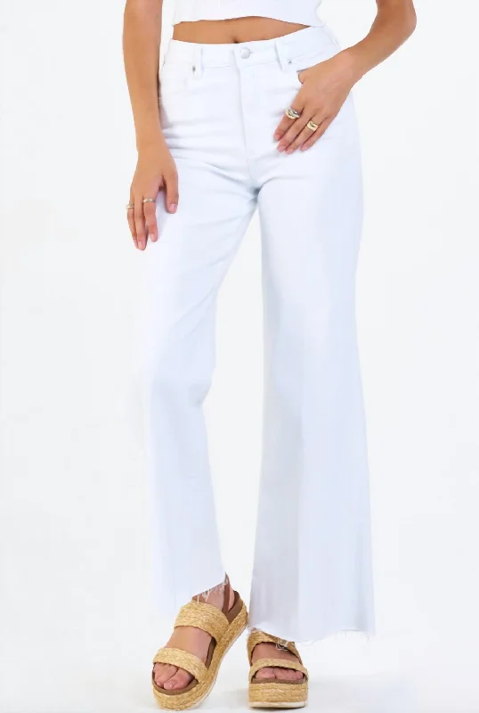 Pleated tight trousers for women with vintage-inspired design and modern twist -Fiona Optic White Wide Leg Jean