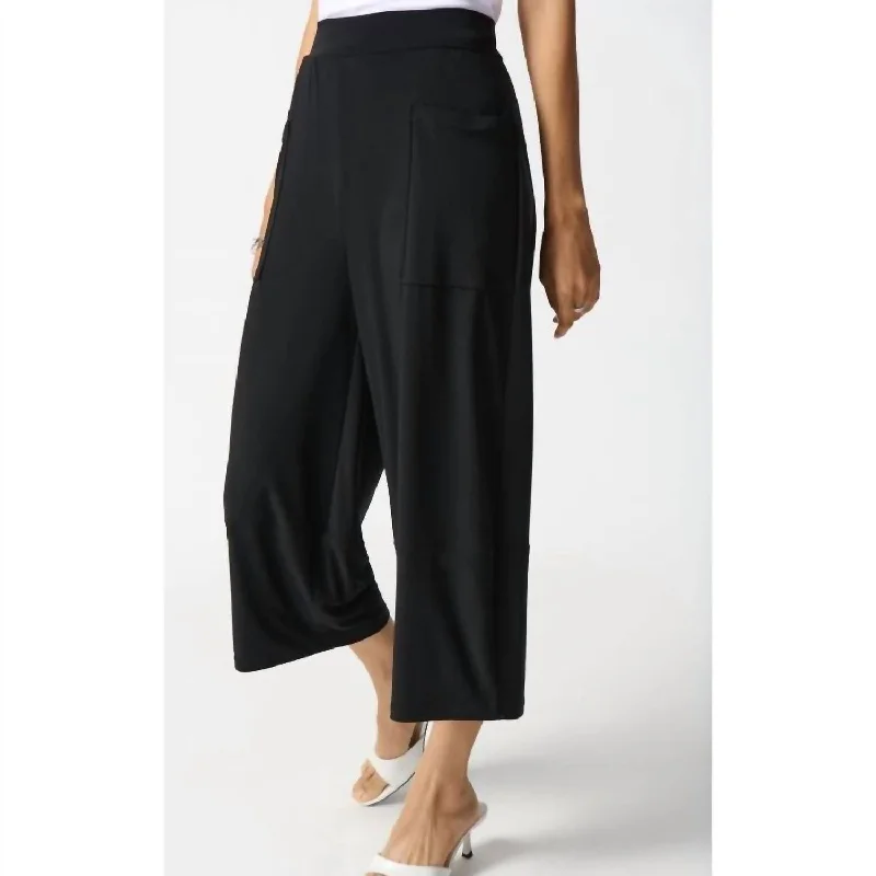 Trendy tight trousers for women with zipper details and edgy finish -Silky Knit Culotte With Soft Contour Waistband Pants In Black