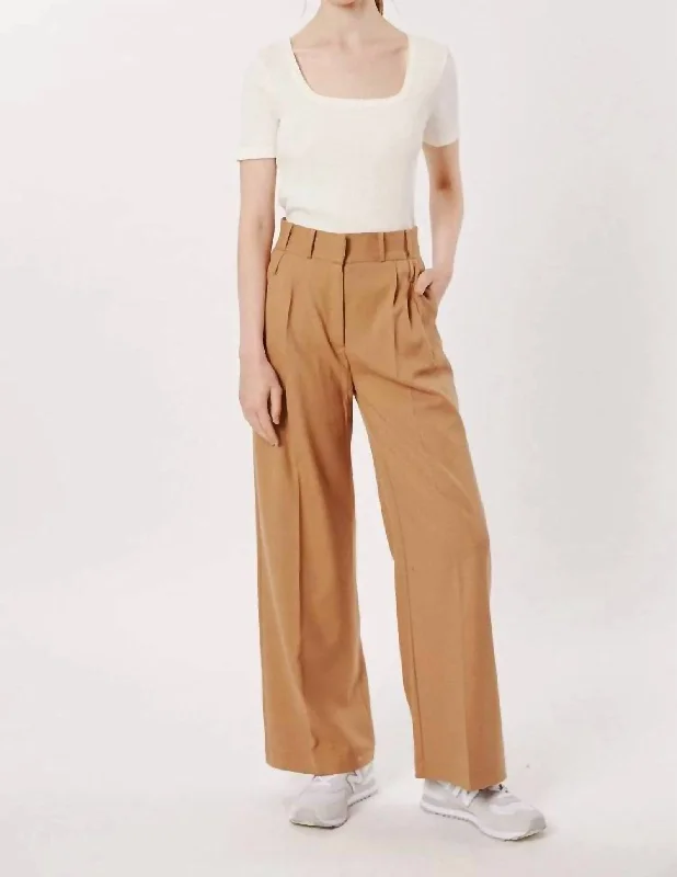 Soft fabric tight trousers for women with breathable material for year-round wear -Multi Tailored Pants In Camel