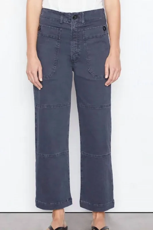 Stretch denim tight trousers for women with flexibility and stylish design -Oversized Pocket Utility Pant In Washed Navy