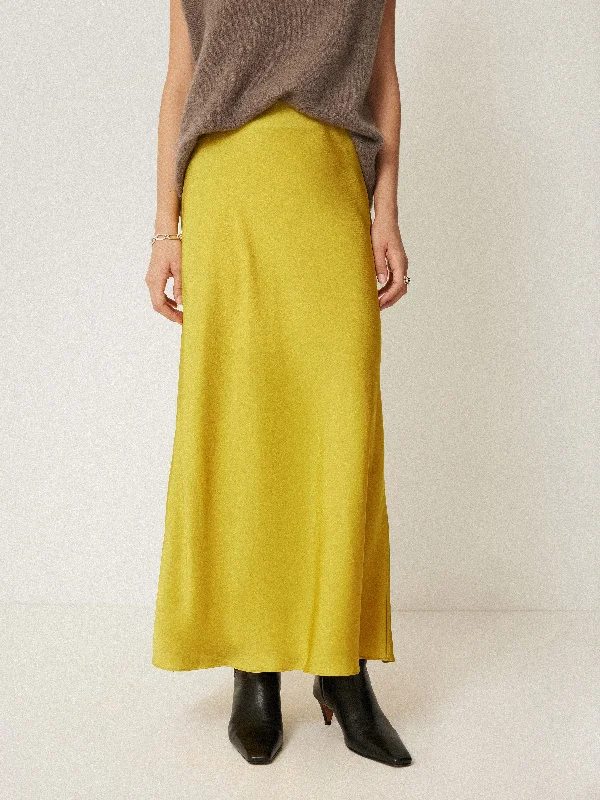 Floral Dresses for Romantic -Satin Bias Maxi Skirt | Yellow