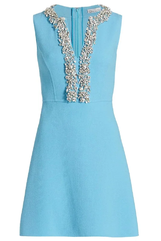 Short-sleeved Dresses for Summer -Sleeveless V Neck Crystal Embroidered Dress