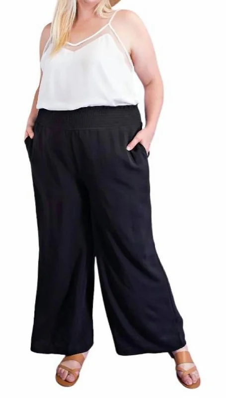 High-waisted tight trousers for women with belt loops for added style -Wide Leg With Smocked Waist Pants In Black