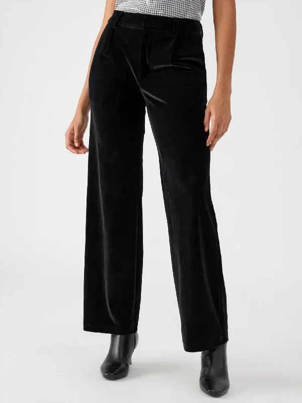 Tight trousers for women with elastic waistband for comfortable all-day wear -Faye Semi High Rise Velvet Trouser Pant In Black