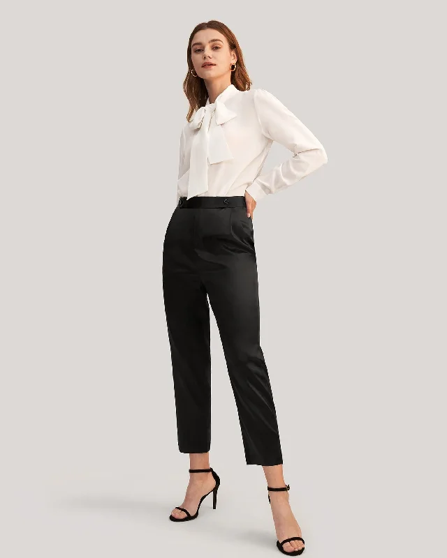 Tight cargo trousers for women with stylish pockets and slim cut for urban look -Comfort Fit Silk Cigarette Pants for Women