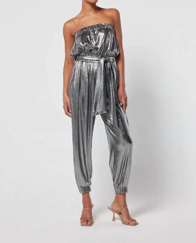 Stylish tight trousers for women with high-waisted fit for flattering look -Amayah Jumpsuit In Grey