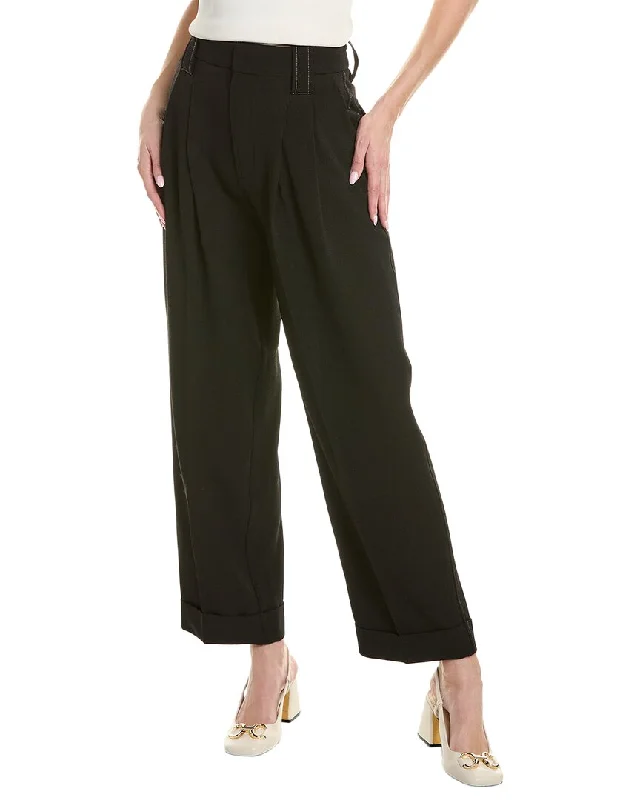 High-waisted tight trousers for women with flare leg and retro aesthetic -GANNI Loose Fit Mid-Waist Pleat Pant