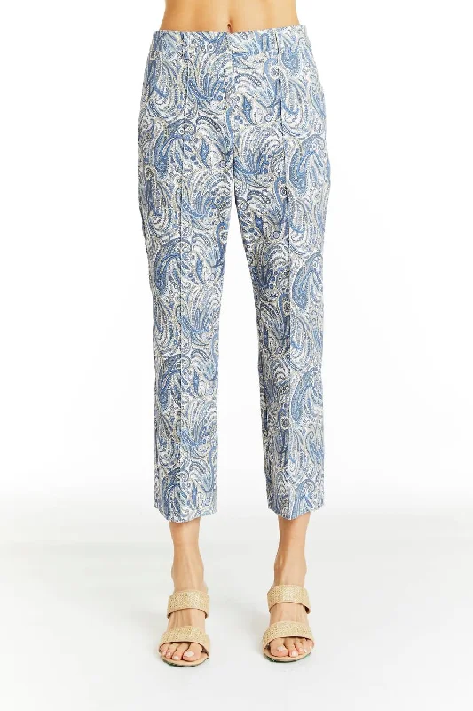 Soft stretch tight trousers for men with comfortable waistband for all-day wear -Angelica Paisley Pant In Bluebird