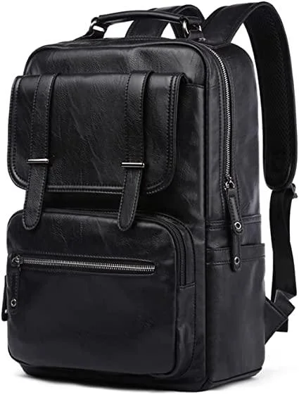 Multi-pocket backpack for organized travel gear -FR Fashion Co. 17" Men's Leather Travel Backpack