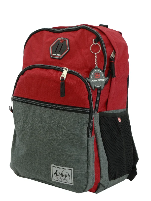 Anti-theft backpack with hidden zipper security -667966, Airliner, Backpack w/Laptop Sleeve - Red/Grey