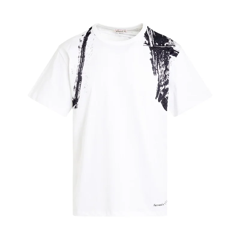 Brightly colored backpack for easy group spotting -Harness Print T-Shirt in White/Black