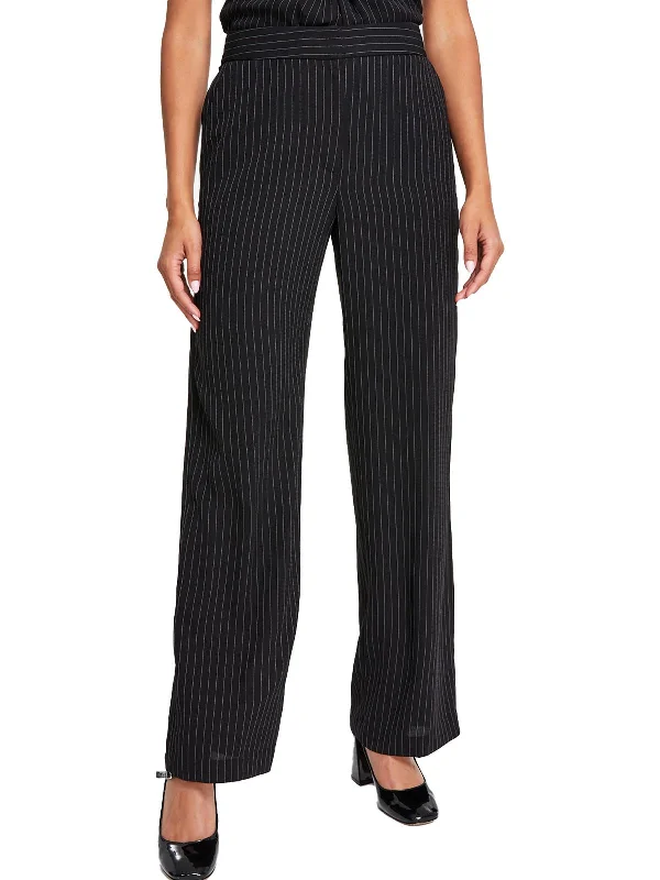 Stretch-fit tight trousers for men with flexibility and modern design for easy wear -Womens Pinstripe Knit Wide Leg Pants