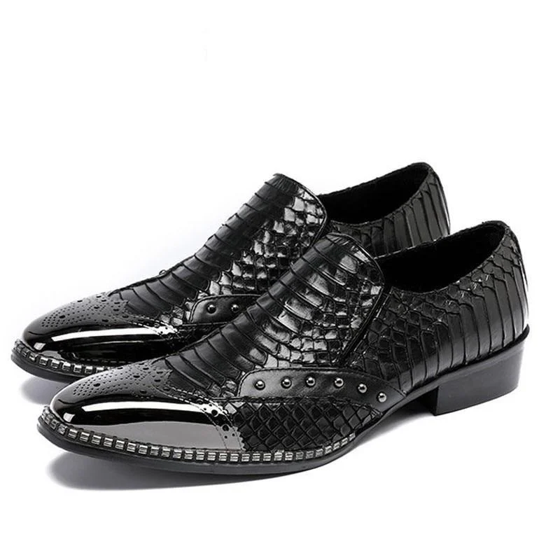 Smart loafers for men with casual and formal versatility for daily use-Men's Beading Snake Genuine Leather Slip On Business Loafers Shoes