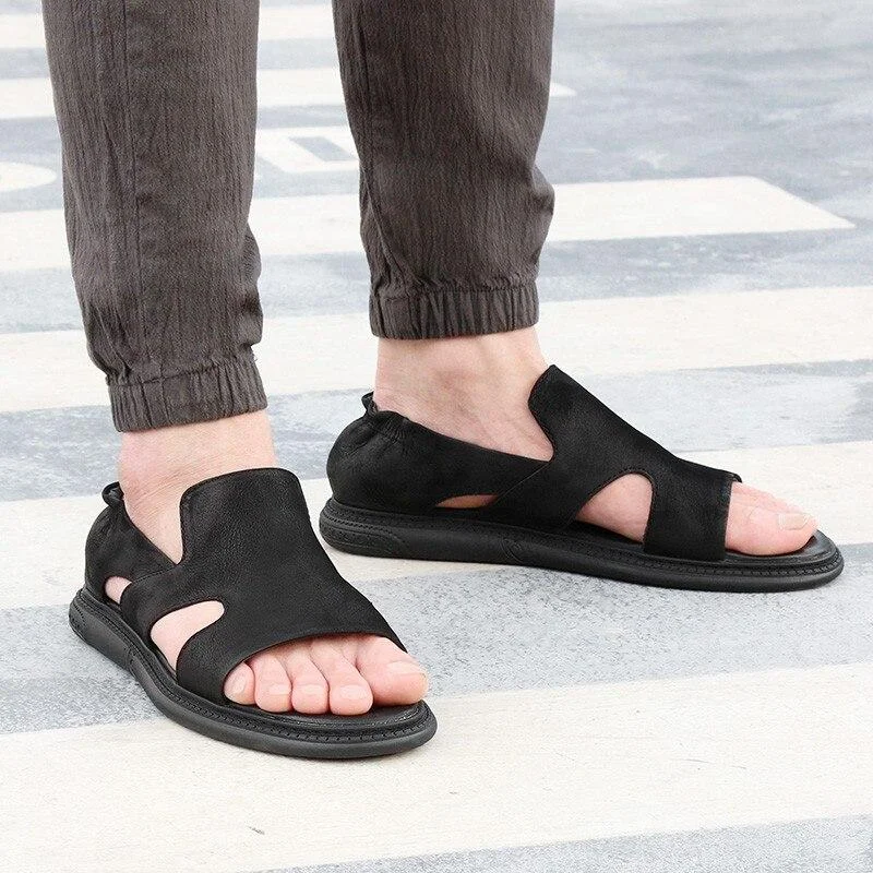 Loafers for women with pointed toe and metallic sheen for sophisticated style-Summer Fashion Men's Elastic Slip-on Open Toe Loafers Beach Sandals