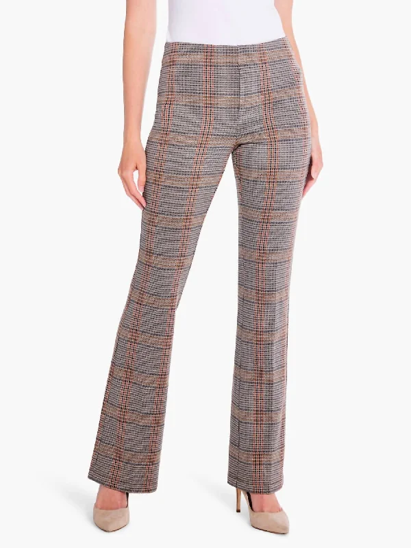 Tailored fit tight trousers for men with sharp pleats and slim leg for office wear -Sketched Plaid Bootcut Pant In Neutral Multi