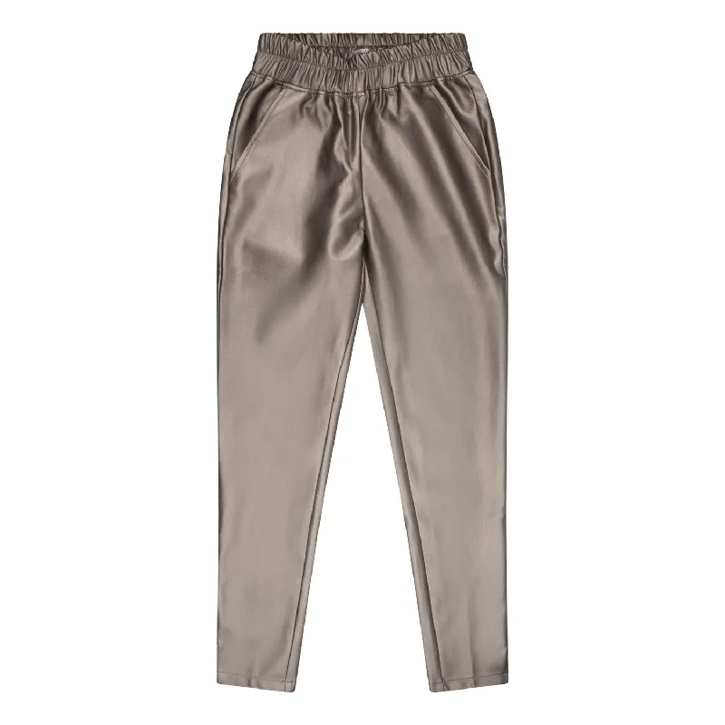 Classic tight trousers for men with slim fit and professional appearance -Tregging Pu Trousers In Soft Gold