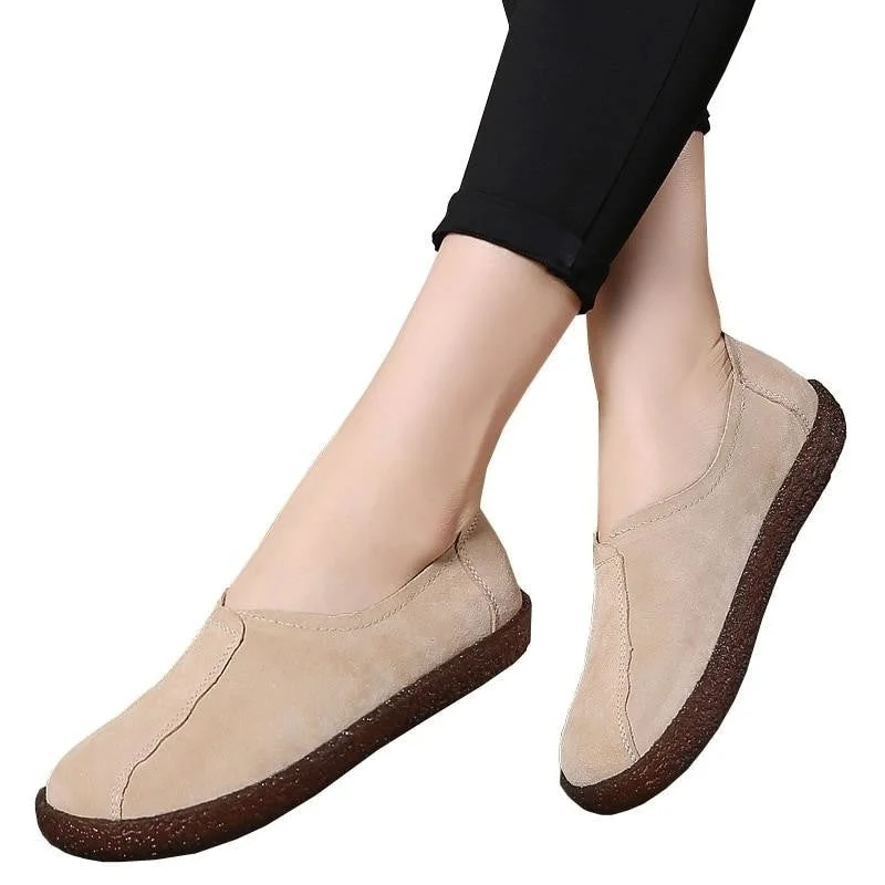 Loafers for women with wedge heels for added height and style-Spring Casual Women's Round Toe Comfortable Sewing Slip-on Flats Loafers