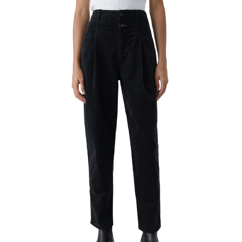 Stretch-fit tight trousers for women with all-over fit and body-hugging silhouette -Pearl Corduroy Pants In Black