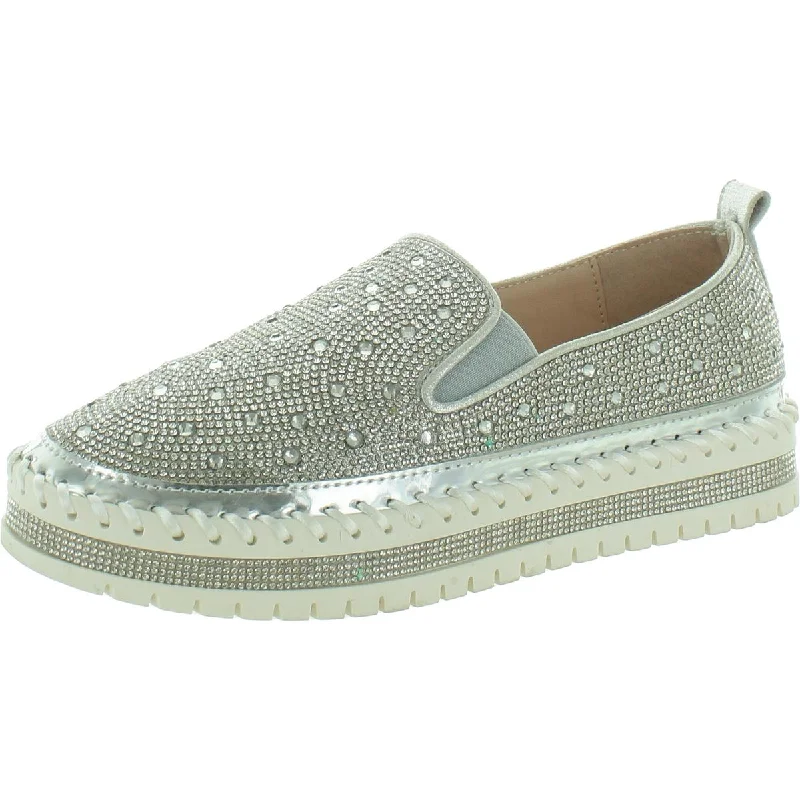 Casual loafers for women with rubber soles and comfortable slip-on style-AZALEA WANG Womens Rhinestone Slip On Loafers