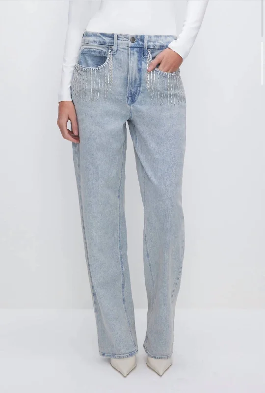 Elegant tight trousers for women with high-quality wool fabric for refined look -90S Diamond Fringe Jeans In Indigo