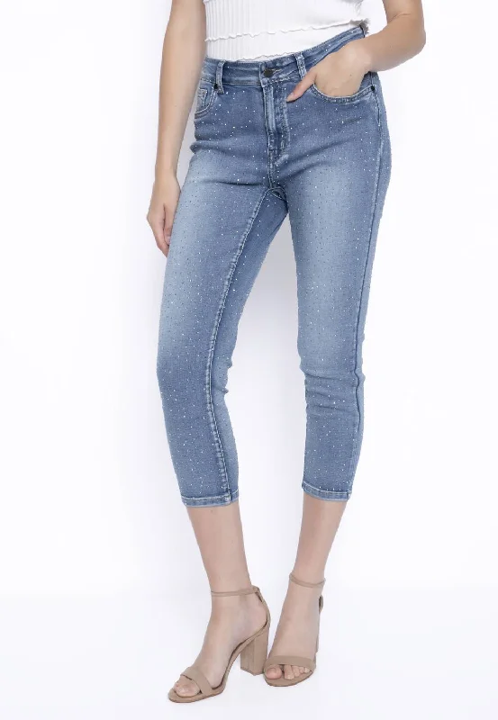 Statement tight trousers for women with bold color options for fashion-forward looks -Bling Capri Jean In Light Denim