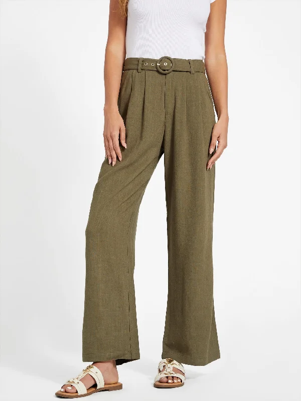 Bold color tight trousers for women with bright hues and daring style choices -Charlie Belted Linen Pants