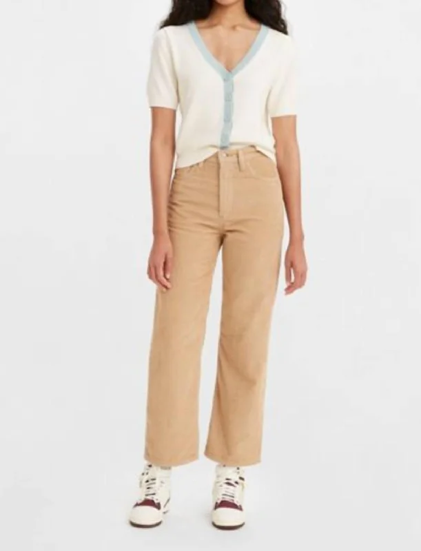 Boho-inspired tight trousers for women with earthy tones and relaxed fit -Corduroy Ribcage Straight Ankle Pants In Granola