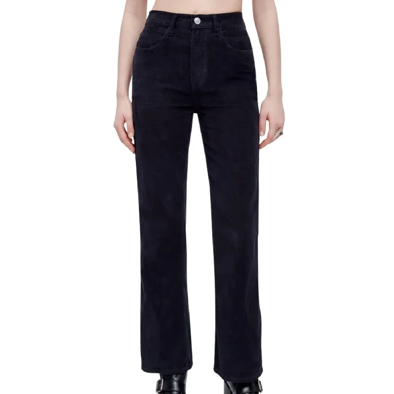 Classic tight trousers for women with smooth fabric and chic, timeless design -70S Loose Flared Corduroy Trouser In Black