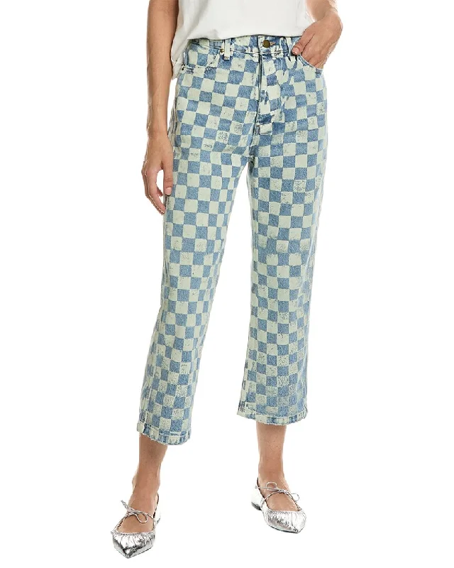 Tight trousers for women with belt loops and classic design for versatile look -THE GREAT The Hero Indigo Check Stamp Jean