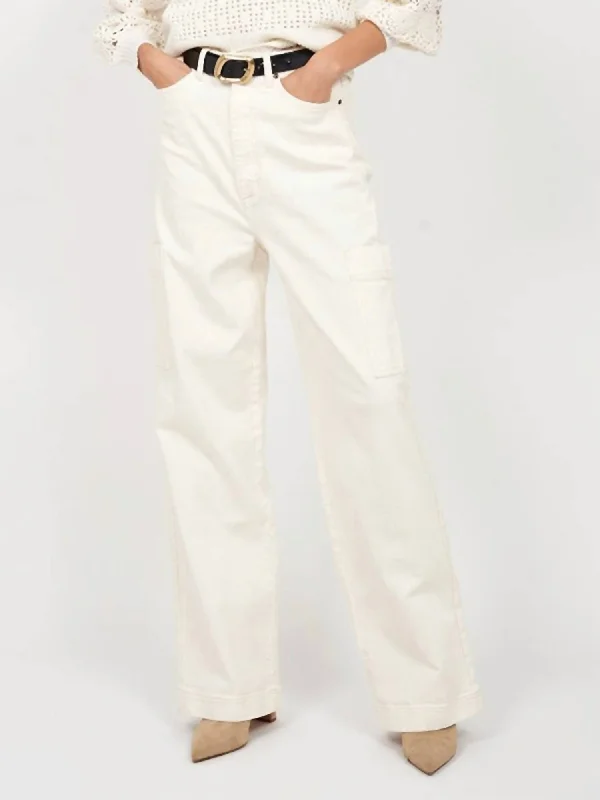 Vintage-inspired tight trousers for men with high waist and timeless look -Ophilia Wide Cargo Jean In Pearled Ivory Tan