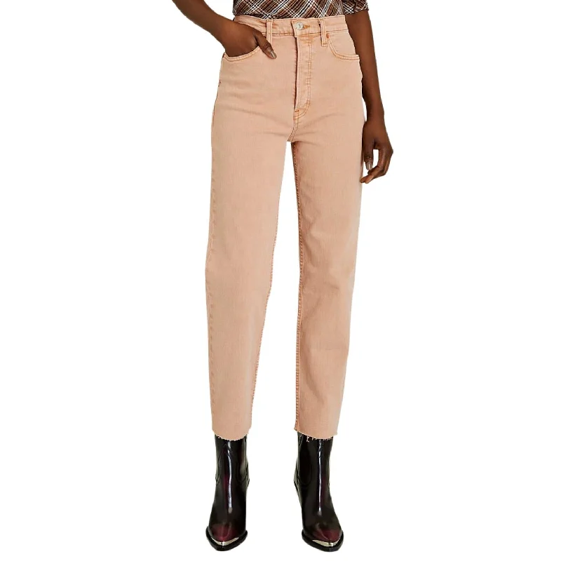 High-waisted tight trousers for women with tapered leg and vintage-inspired design -70's Ultra High Rise Stove Pipe Straight Jean In Washed Khaki