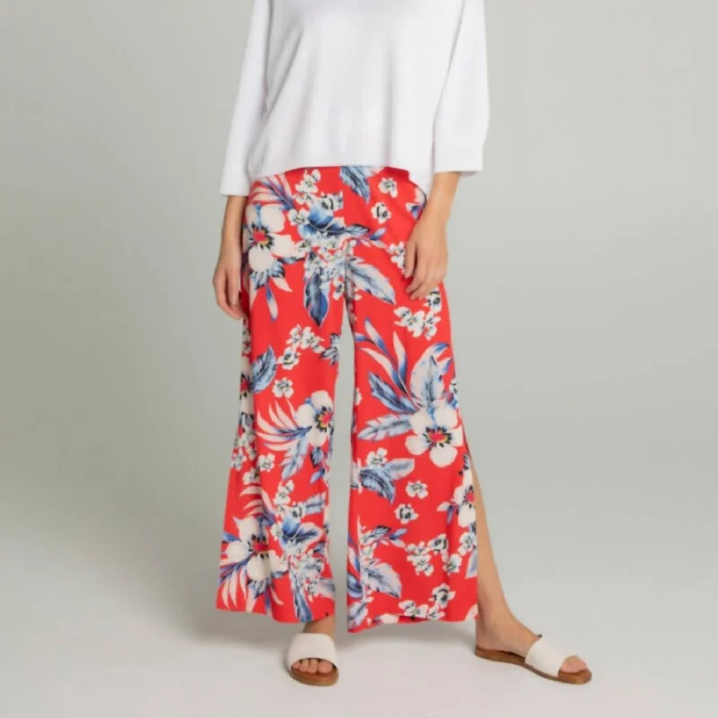 Casual tight trousers for women with cotton blend fabric for easy everyday wear -Palazzo Pant In Red Floral